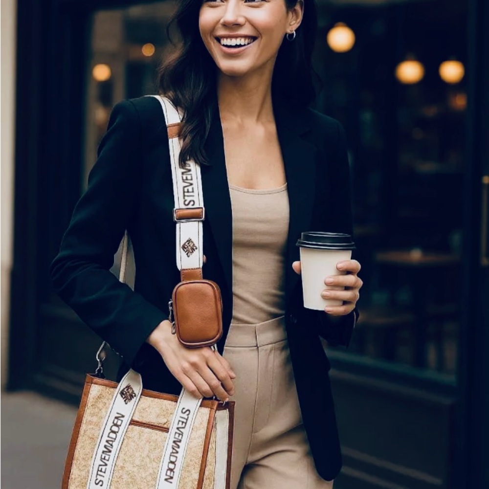 Steve Madden BWEBBER  Satchel Cream Straw Crossbody Bag